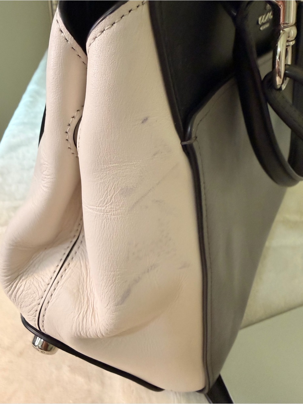 Coach Grace Colorblock Leather Satchel in Black, Gray & White - Picture 6 of 16